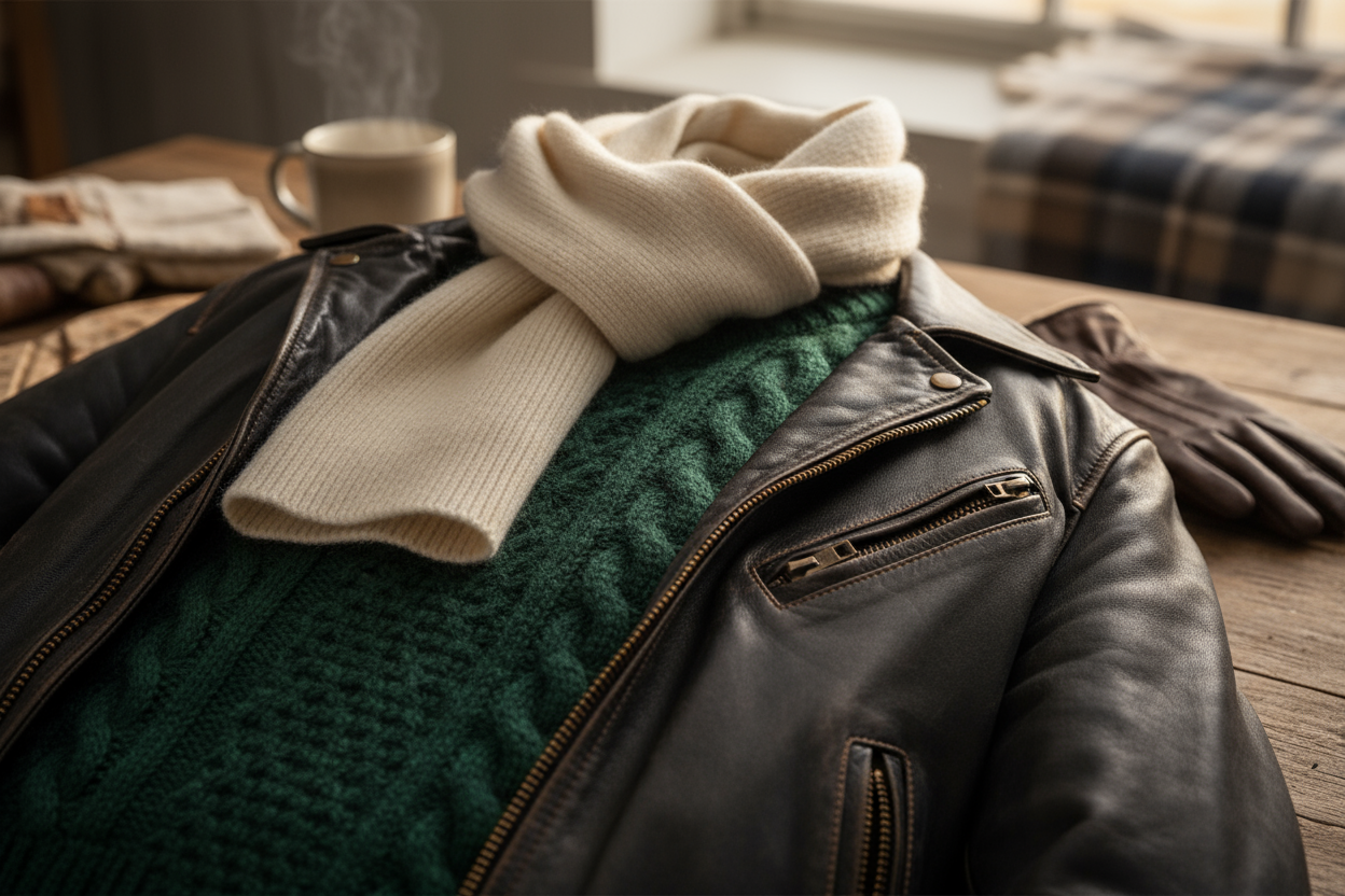 close zoom to winter clothes for men 